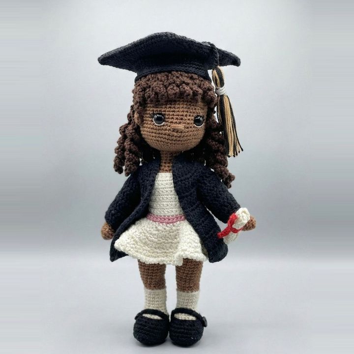 Gradgirl crochet pattern, finished amigurumi