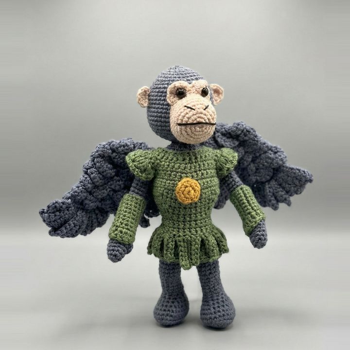 Wicked Flying Monkey crochet pattern, finished amigurumi